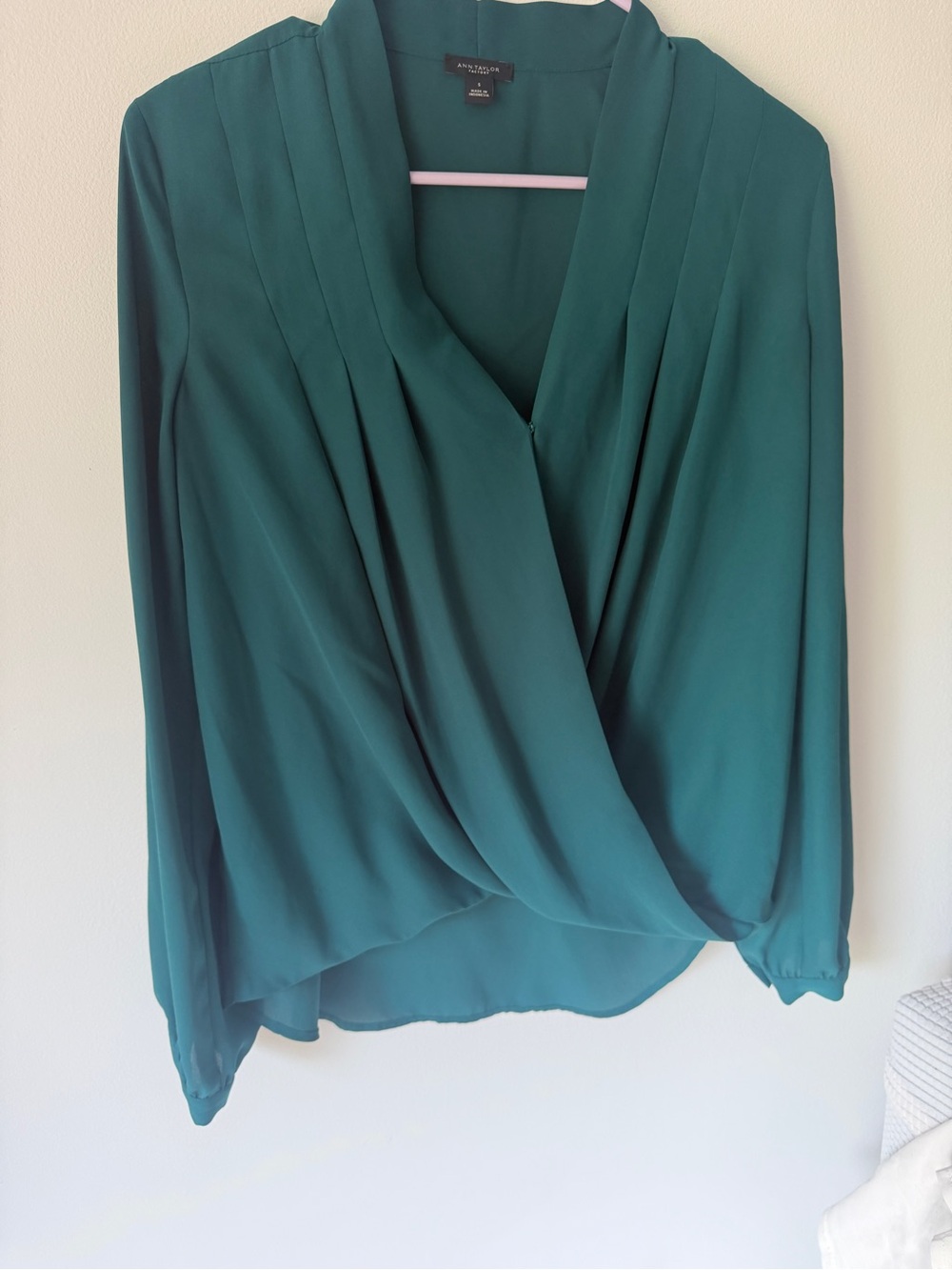 Ann Taylor Factory Teal Draped Surplice Blouse